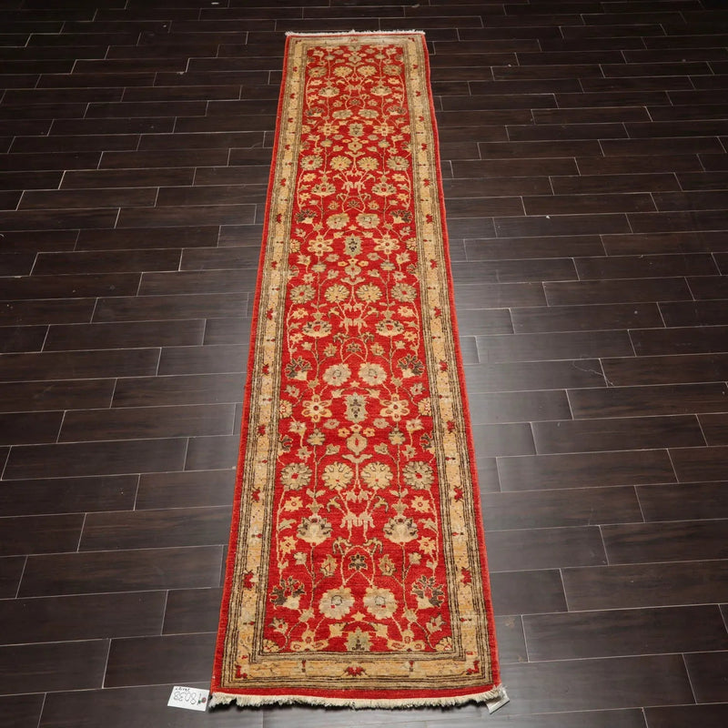 2'6''x12'7'' Red, Beige Hand Knotted 100% Wool Chobi Peshawar Traditional Oriental Area Rug Runner