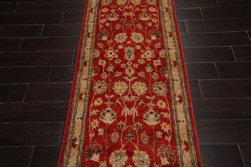 2'6''x12'7'' Red, Beige Hand Knotted 100% Wool Chobi Peshawar Traditional Oriental Area Rug Runner
