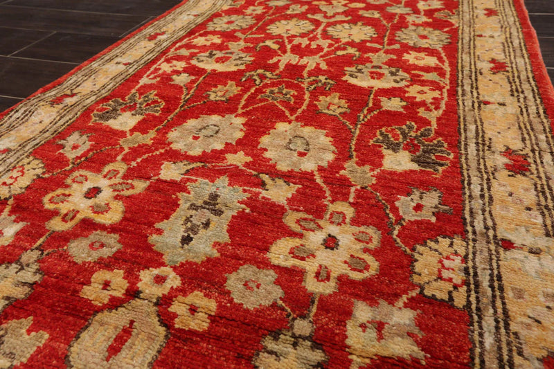 2'6''x12'7'' Red, Beige Hand Knotted 100% Wool Chobi Peshawar Traditional Oriental Area Rug Runner