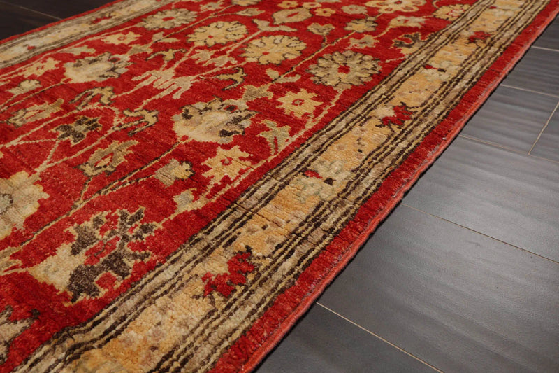2'6''x12'7'' Red, Beige Hand Knotted 100% Wool Chobi Peshawar Traditional Oriental Area Rug Runner