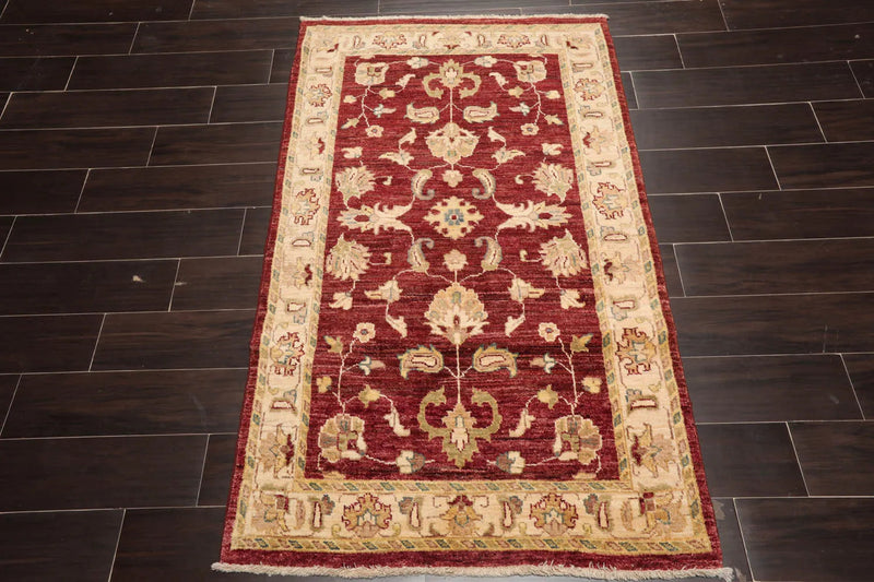 3'2''x5'1'' Chocolate, Beige Hand Knotted 100% Wool Chobi Peshawar Traditional Oriental Area Rug