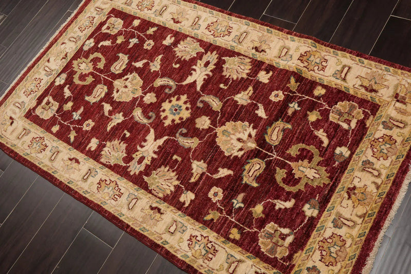 3'2''x5'1'' Chocolate, Beige Hand Knotted 100% Wool Chobi Peshawar Traditional Oriental Area Rug