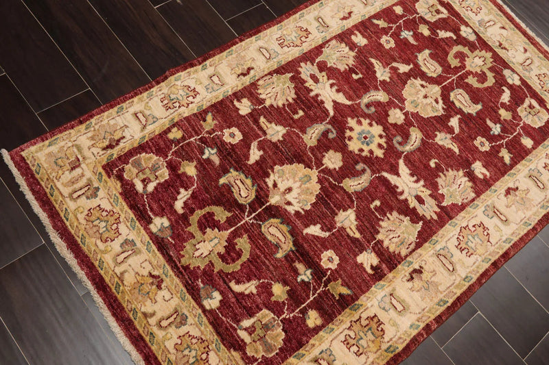 3'2''x5'1'' Chocolate, Beige Hand Knotted 100% Wool Chobi Peshawar Traditional Oriental Area Rug