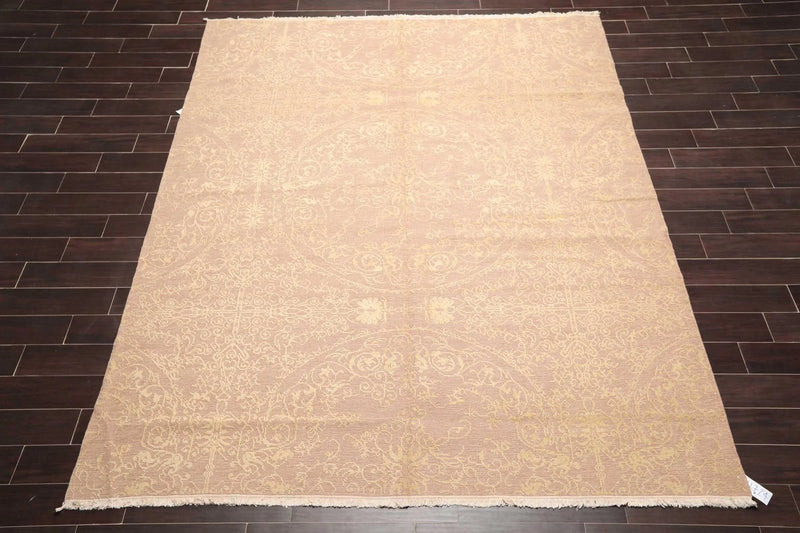 8' x 10' Hand Knotted Designer Flat & Cut Pile Tibetan Oriental Area Rug Light Brown, Light Gold
