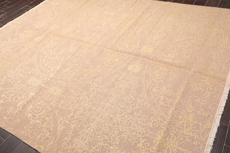 8' x 10' Hand Knotted Designer Flat & Cut Pile Tibetan Oriental Area Rug Light Brown, Light Gold