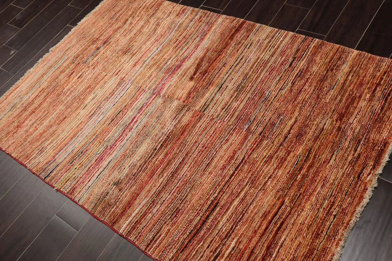 4'x6'4'' Beige, Rust Hand Knotted 100% Wool Peshawar Modern & Contemporary Oriental Area Rug