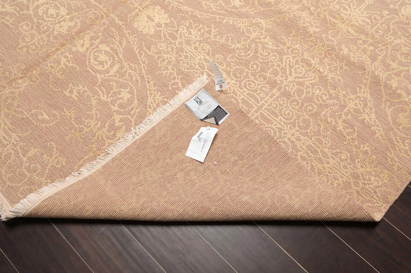 8' x 10' Hand Knotted Designer Flat & Cut Pile Tibetan Oriental Area Rug Light Brown, Light Gold