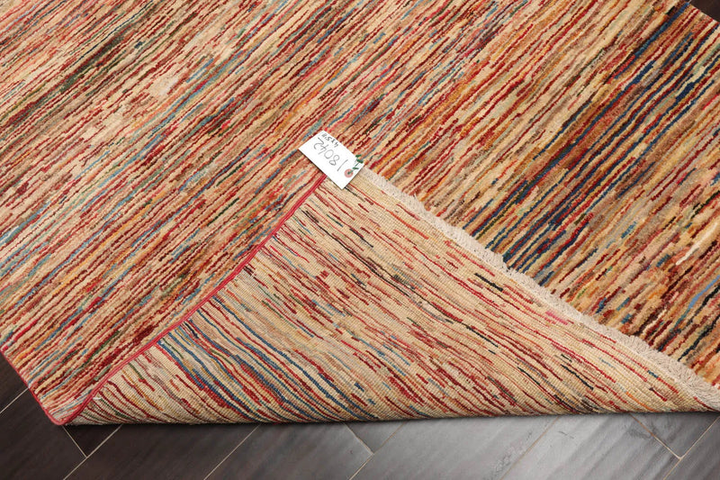 4'x5'11'' Beige, Blue Hand Knotted 100% Wool Peshawar Modern & Contemporary Oriental Area Rug