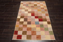 3'11''x5'10'' Beige, Gold Hand Knotted 100% Wool Peshawar Modern & Contemporary Oriental Area Rug
