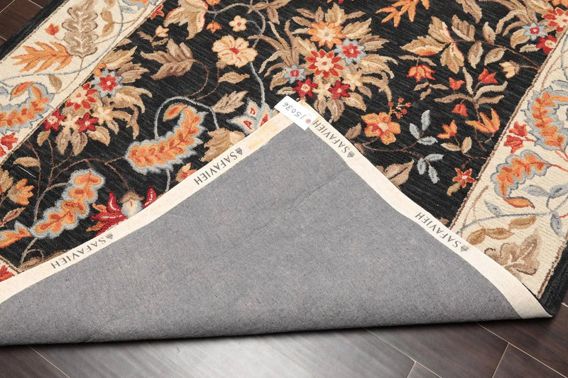 5'3'' x 8'3'' Handmade Hand Hooked 100% Wool Floral Area Rug Charcoal