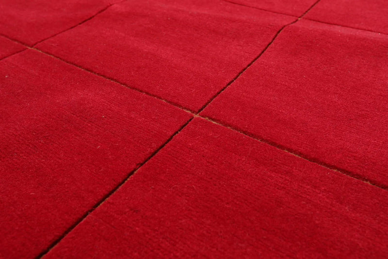 4' x 6' Hand Knotted 100% Wool Tibetan solid Squares 150 KPSI Area Rug Red