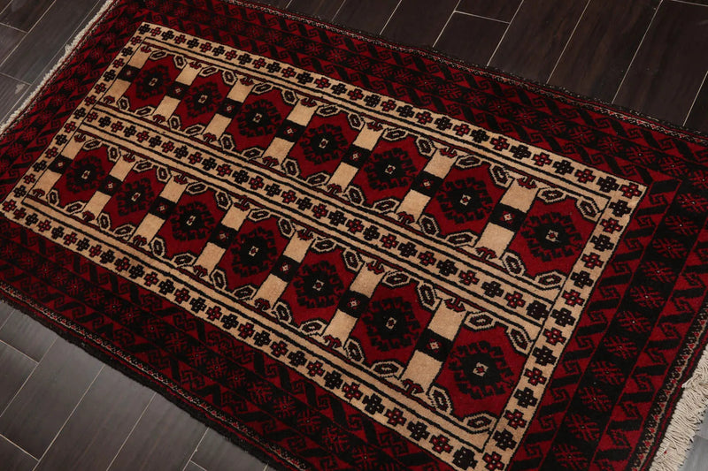 3'3''x5'10'' Red, Charcoal Hand Knotted 100% Wool Traditional Oriental Area Rug