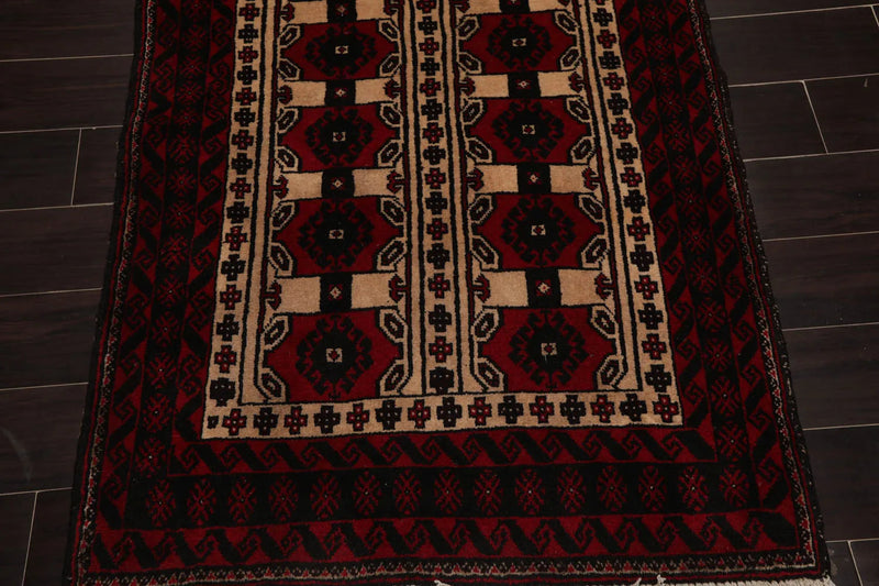 3'3''x5'10'' Red, Charcoal Hand Knotted 100% Wool Traditional Oriental Area Rug