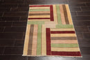 3'4''x4'4'' Beige, Rust Hand Knotted 100% Wool Peshawar Modern & Contemporary Oriental Area Rug