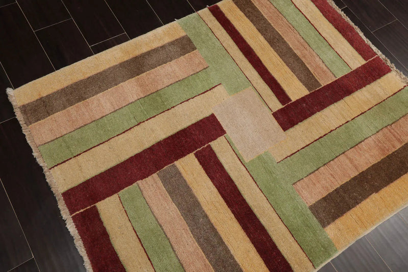 3'4''x4'4'' Beige, Rust Hand Knotted 100% Wool Peshawar Modern & Contemporary Oriental Area Rug