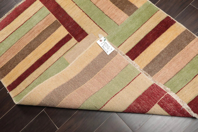 3'4''x4'4'' Beige, Rust Hand Knotted 100% Wool Peshawar Modern & Contemporary Oriental Area Rug