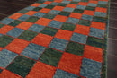 3'x4'7'' Orange, Blue Hand Knotted 100% Wool Peshawar Modern & Contemporary Oriental Area Rug