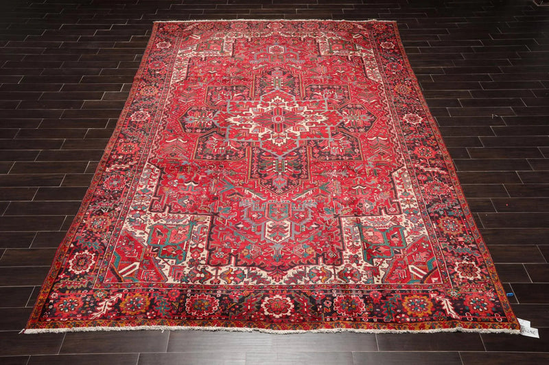 9'7'' x 13'5'' Antique Hand Knotted 100% Wool Herizz Oriental Area Rug Red
