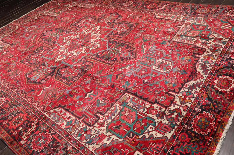 9'7'' x 13'5'' Antique Hand Knotted 100% Wool Herizz Oriental Area Rug Red