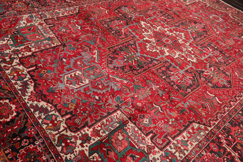 9'7'' x 13'5'' Antique Hand Knotted 100% Wool Herizz Oriental Area Rug Red