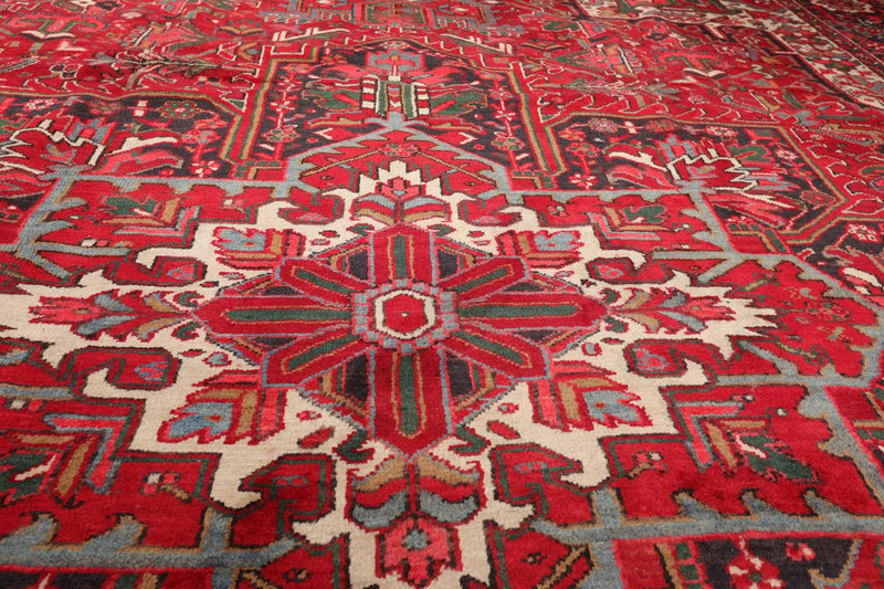 9'7'' x 13'5'' Antique Hand Knotted 100% Wool Herizz Oriental Area Rug Red