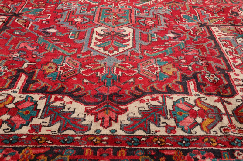 9'7'' x 13'5'' Antique Hand Knotted 100% Wool Herizz Oriental Area Rug Red