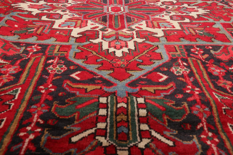 9'7'' x 13'5'' Antique Hand Knotted 100% Wool Herizz Oriental Area Rug Red