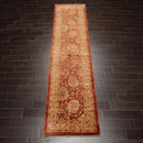 2'8''x11'4'' Terracotta, Beige Hand Knotted 100% Wool Chobi Peshawar Traditional Oriental Area Rug Pale Runner