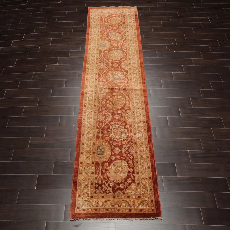 2'8''x11'4'' Terracotta, Beige Hand Knotted 100% Wool Chobi Peshawar Traditional Oriental Area Rug Pale Runner