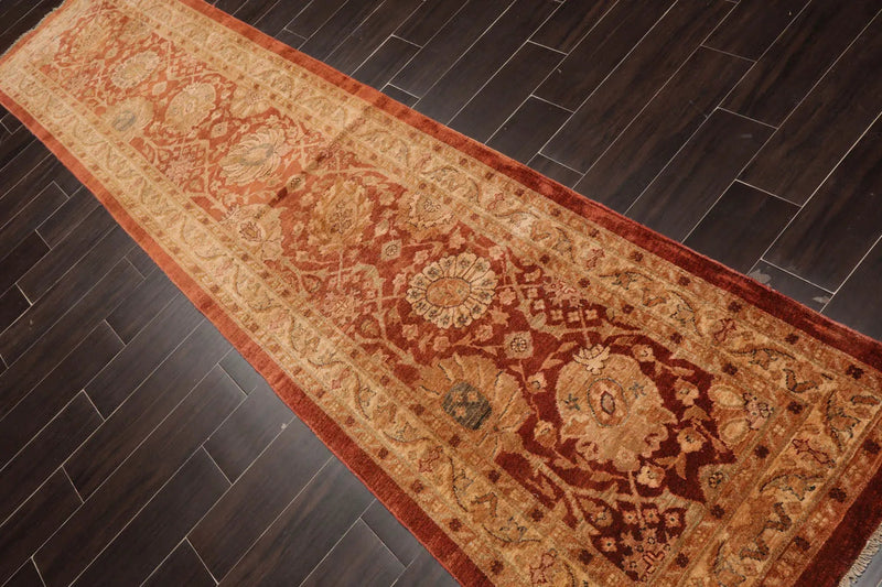 2'8''x11'4'' Terracotta, Beige Hand Knotted 100% Wool Chobi Peshawar Traditional Oriental Area Rug Pale Runner