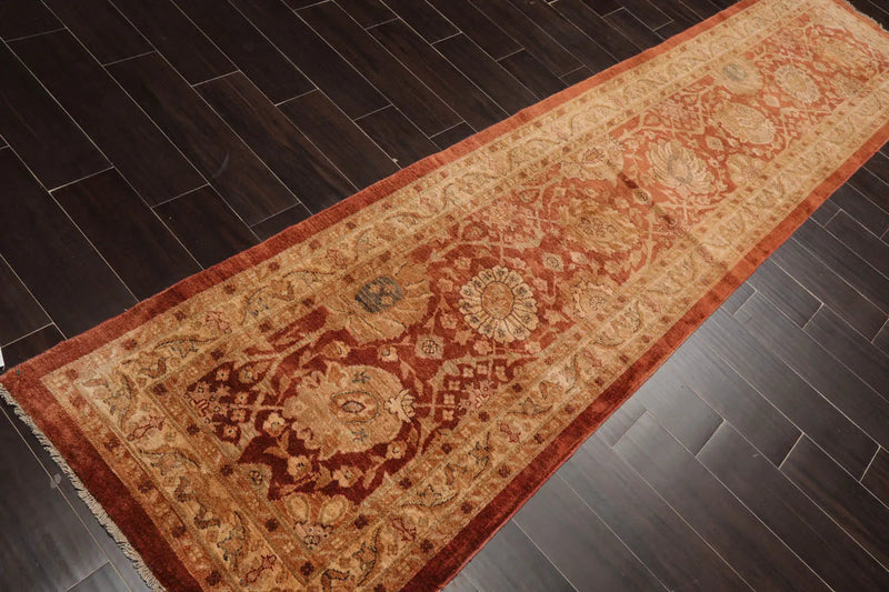 2'8''x11'4'' Terracotta, Beige Hand Knotted 100% Wool Chobi Peshawar Traditional Oriental Area Rug Pale Runner