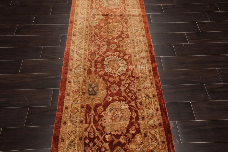 2'8''x11'4'' Terracotta, Beige Hand Knotted 100% Wool Chobi Peshawar Traditional Oriental Area Rug Pale Runner