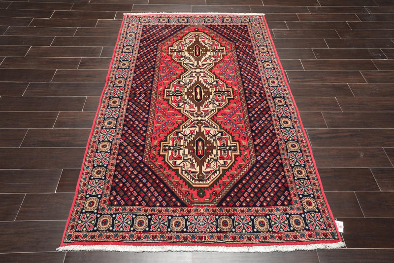 4'5" x 6'11" Hand Knotted Traditional 100% Wool Tribal Oriental Area Rug Rose
