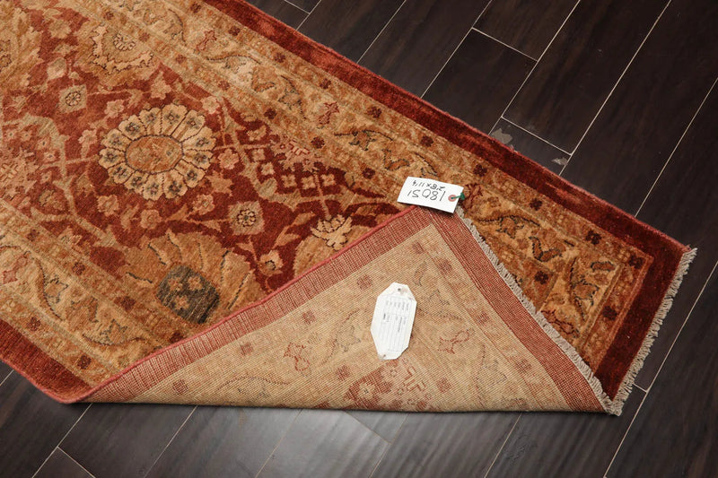 2'8''x11'4'' Terracotta, Beige Hand Knotted 100% Wool Chobi Peshawar Traditional Oriental Area Rug Pale Runner