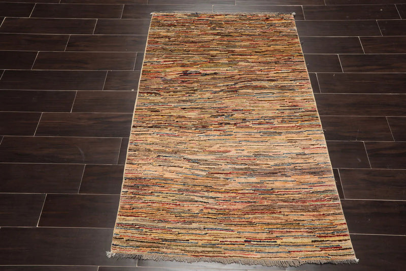 3'2''x4'10'' Beige, Blue Hand Knotted 100% Wool Peshawar Modern & Contemporary Oriental Area Rug