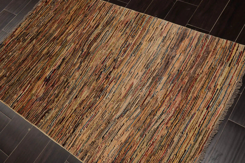 3'2''x4'10'' Beige, Blue Hand Knotted 100% Wool Peshawar Modern & Contemporary Oriental Area Rug