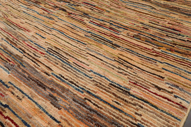 3'2''x4'10'' Beige, Blue Hand Knotted 100% Wool Peshawar Modern & Contemporary Oriental Area Rug