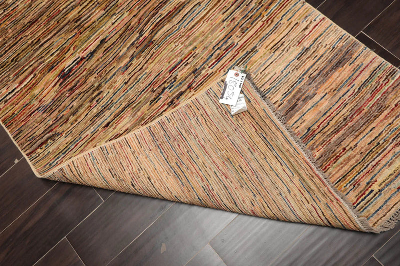 3'2''x4'10'' Beige, Blue Hand Knotted 100% Wool Peshawar Modern & Contemporary Oriental Area Rug