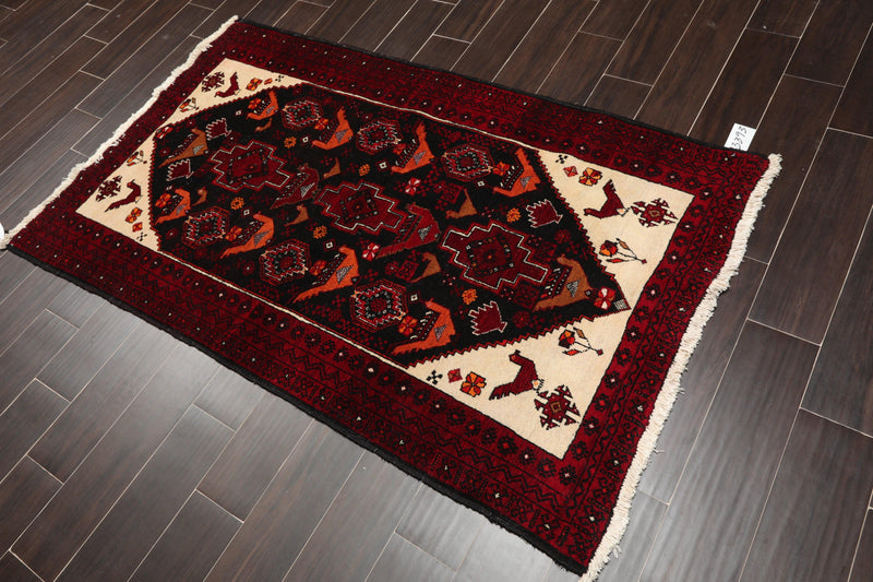 3'6" x 6' Hand Knotted 100% Wool Traditional Gabbehh Oriental Area Rug Charcoal