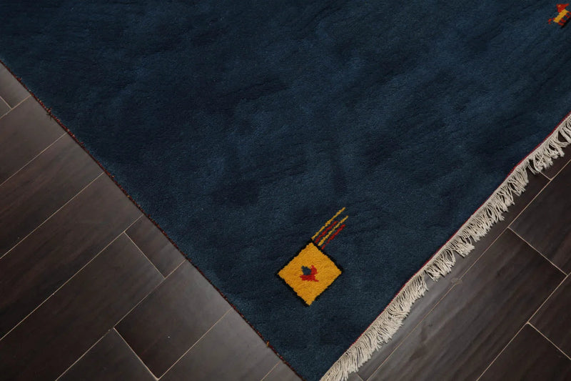 4' x6' Teal, Yellow Hand Knotted 100% Wool Gabbeh Tribal Oriental Area Rug