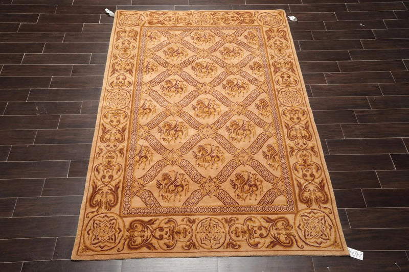 5'10'' x 8'6'' Hand Knotted Wool Tibetan Traditional Oriental Area Rug Caramel