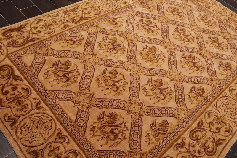 5'10'' x 8'6'' Hand Knotted Wool Tibetan Traditional Oriental Area Rug Caramel