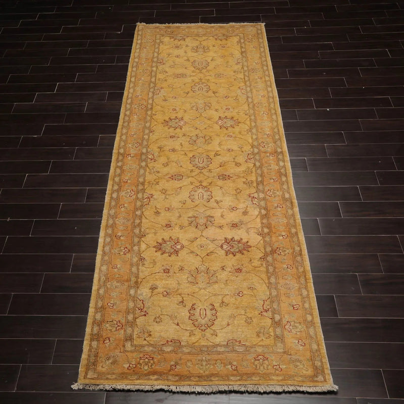 4'7''x12'5'' Runner Beige, Gold Hand Knotted Persian 100% Wool Chobi Peshawar Traditional  Oriental Area Rug