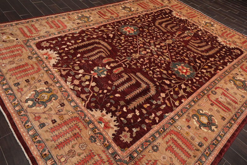 8'11" x 12' Hand Knotted S.fine Peshawar Stone Wash Oriental Area Rug Maroon