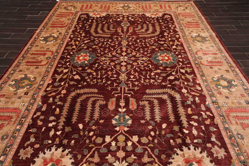 8'11" x 12' Hand Knotted S.fine Peshawar Stone Wash Oriental Area Rug Maroon