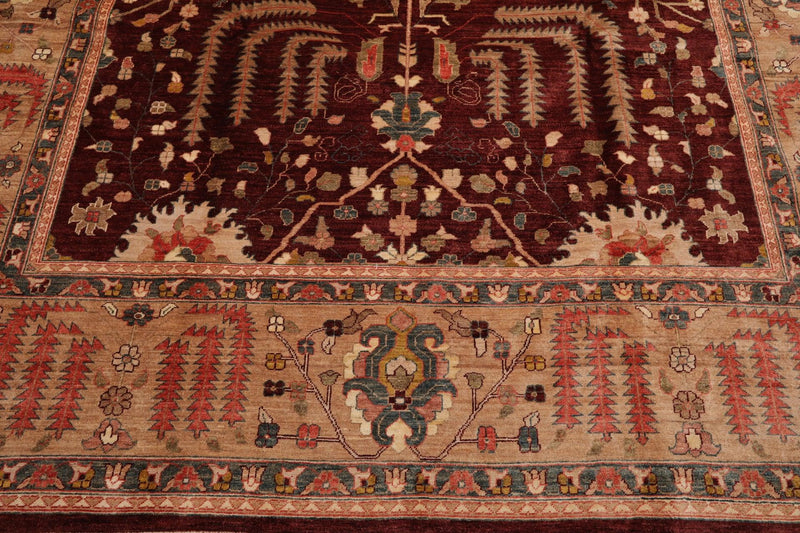 8'11" x 12' Hand Knotted S.fine Peshawar Stone Wash Oriental Area Rug Maroon