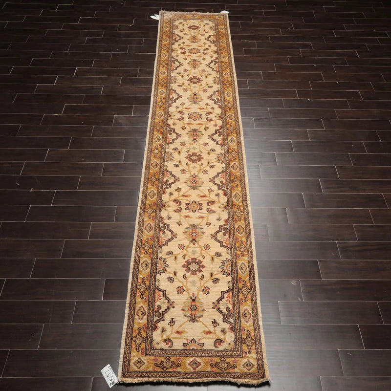 2'11''x13'8'' Runner Beige,Gold Hand Knotted Persian 100% Wool Chobi Peshawar Traditional  Oriental Area Rug