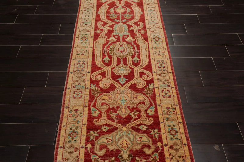 2'9''x13'11'' Runner Rust,Beige Hand Knotted Persian 100% Wool Chobi Peshawar Traditional  Oriental Area Rug
