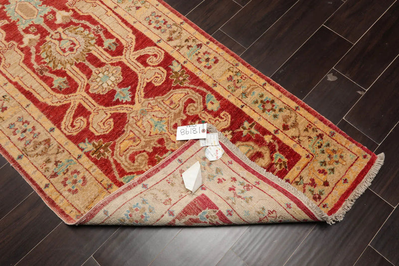 2'9''x13'11'' Runner Rust,Beige Hand Knotted Persian 100% Wool Chobi Peshawar Traditional  Oriental Area Rug