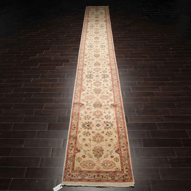 3'1''x22'6'' Runner Beige,Coral Hand Knotted Persian 100% Wool Chobi Peshawar Traditional  Oriental Area Rug
